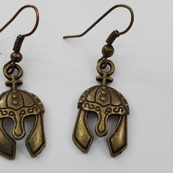 Roman Helmet Earrings Gladiator Dangle Charm Cros - Picture 3 of 6